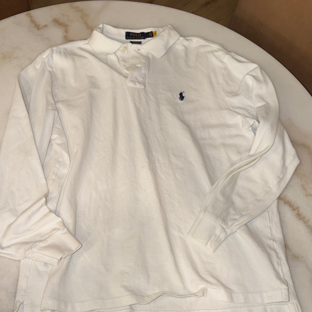 Polo by Ralph Lauren White Long Sleeve Polo with Navy Pony Logo
